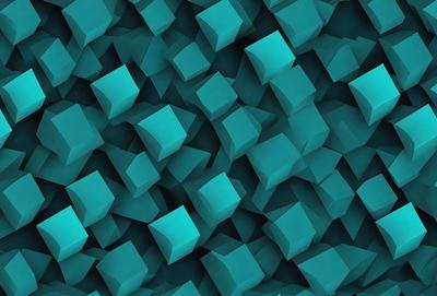 The primary subject of the image is a large blue wall with a pattern of blue cubes. The setting is a blue background, and the visual style is a digital art or illustration. The dominant colors are blue, and the overall atmosphere is calm and visually appealing.