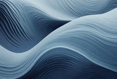 The primary subject of the image is a blue wave, which is the main focus of the scene. The setting is a blue background, which creates a visually appealing contrast with the wave. The visual style of the image is a digital art or illustration, as it features a detailed and intricate design. The dominant colors in the image are blue and white, giving it a calm and serene atmosphere.