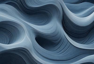 The primary subject of the image is a blue, swirling, and wavy pattern. The setting is a blue background, and the visual style appears to be a digital art or illustration. The dominant colors are blue and gray, creating a calm and soothing atmosphere.