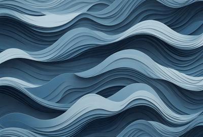 The primary subject of the image is a blue wave pattern, which is the main object, scene, or focus of the image. The setting or background is a blue surface, which could be a wall, a piece of art, or a digital background. The visual style of the image is digital art, as it is a digital representation of a wave pattern. The dominant colors in the image are blue and white, creating a calm and soothing atmosphere.