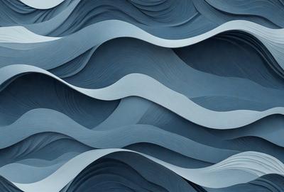 The primary subject of the image is a blue and white wave pattern, which is a digital art piece. The setting is a blue background, and the visual style is digital art. The dominant colors are blue and white, creating a calm and serene atmosphere.