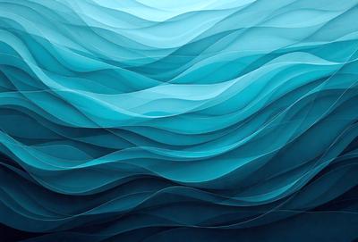 The primary subject of the image is a large, blue ocean wave. The setting is the ocean, with the wave being the main focus of the scene. The visual style is a digital art or illustration, as the wave is depicted in a detailed and artistic manner. The dominant colors in the image are blue and white, creating a serene and calming atmosphere.