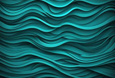 The primary subject of the image is a blue and green ocean wave pattern. The setting is a blue and green ocean, and the visual style is a digital art or illustration. The dominant colors and overall atmosphere are a mix of blue and green, creating a serene and calming mood.