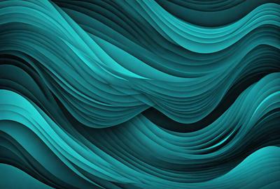 The primary subject of the image is a blue and green ocean wave. The setting is a deep blue ocean, and the visual style is a digital art or illustration. The dominant colors are blue and green, creating a serene and calming atmosphere.