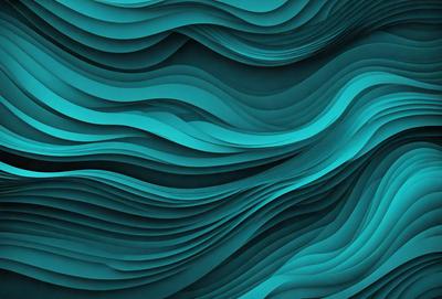 The primary subject of the image is a blue and green ocean wave. The setting is a blue and green ocean, with the wave being the main focus of the image. The visual style is a digital art or illustration, as the wave is depicted in a detailed and artistic manner. The colors and mood of the image are predominantly blue and green, creating a serene and calming atmosphere.