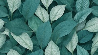 The image features a large group of green leaves, possibly ferns, arranged in a visually appealing manner. The leaves are displayed in various sizes and orientations, creating a sense of depth and complexity. The primary subject of the image is the green leaves, which are the main focus and the primary element of the scene. The setting is a lush, green environment, which serves as the backdrop for the leaves. The visual style of the image is a combination of photo and digital art, as it captures the natural beauty of