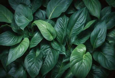 The image features a large green plant with large leaves, creating a lush and vibrant scene. The plant is surrounded by a variety of green leaves, giving the impression of a dense forest. The primary subject of the image is the plant, which is the main focus of the scene. The setting is a natural environment, with the plant being the central element. The visual style of the image is a close-up of the plant, showcasing its details and texture. The colors and mood of the image are predominantly green