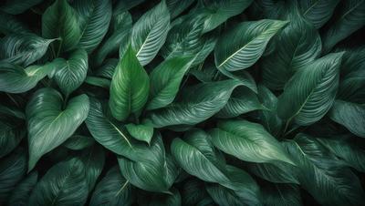 The image features a large green plant with many leaves, creating a lush and vibrant scene. The plant is the primary subject, and it is set against a backdrop of a forest. The visual style of the image is a photo, capturing the natural beauty of the plant. The dominant colors in the image are green, which is prevalent in the plant's leaves, and the overall atmosphere is one of growth and vitality.