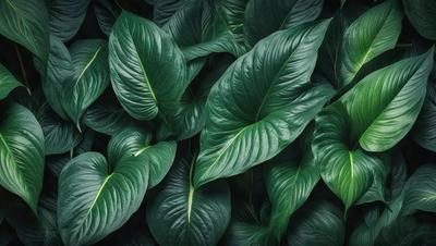 The image features a large green plant with many leaves, creating a lush and vibrant scene. The plant is the primary subject, and it is set against a backdrop of a dark background. The visual style of the image is a close-up of the plant, showcasing its intricate details. The dominant colors in the image are green, which is the color of the plant, and the dark background, which adds depth and contrast to the scene. The overall atmosphere of the image is one of freshness and natural beauty.