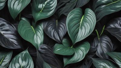 The primary subject of the image is a large group of green leaves, which are the main objects in the scene. The leaves are arranged in a pattern, creating a visually appealing and natural backdrop. The setting appears to be a close-up of the leaves, showcasing their intricate details. The visual style of the image is a combination of a photo and digital art, as it captures the beauty of the leaves in a realistic yet artistic manner. The dominant colors in the image are green, which gives the scene