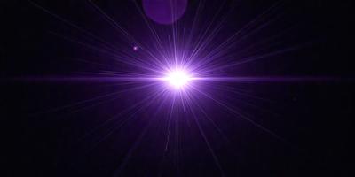 The primary subject of the image is a bright, purple light source, which appears to be a light bulb or a lightning bolt. The light is shining in the dark, creating a striking contrast. The setting is a dark, starry night sky, with the light source being the main focus of the image. The visual style is a combination of a photo and a digital art, as the purple light source appears to be a digital creation. The colors and mood of the image are predominantly purple, creating