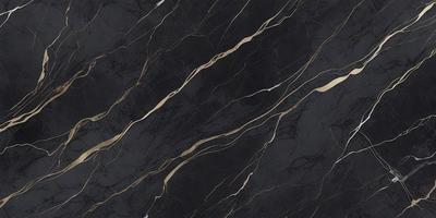 The primary subject of the image is a black marble countertop with gold veins running through it. The setting is a kitchen, and the visual style is a close-up of the marble countertop. The colors and mood of the image are predominantly black and gold, giving it a luxurious and elegant appearance.