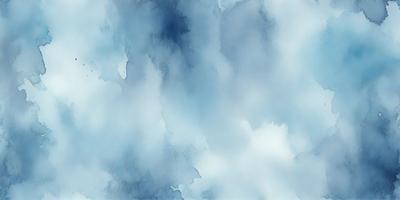 The primary subject of the image is a cloudy sky. The setting is a blue and white cloudy sky, which serves as the backdrop for the scene. The visual style of the image is a watercolor painting, giving it a unique and artistic appearance. The dominant colors in the painting are blue and white, creating a serene and calming atmosphere.