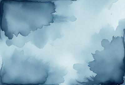 The primary subject of the image is a cloudy sky. The setting is a blue background, which creates a contrast with the cloudy sky. The visual style is a watercolor painting, giving the image a unique and artistic appearance. The dominant colors are blue and white, creating a calm and serene atmosphere.