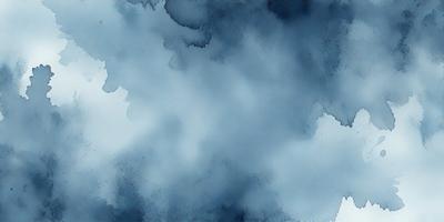 The primary subject of the image is a cloudy sky. The setting is a blue background, which creates a contrast with the cloudy sky. The visual style is a watercolor painting, giving the scene a unique and artistic appearance. The dominant colors are blue and white, with the blue sky and white clouds creating a serene and calming atmosphere.