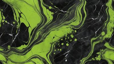 The primary subject of the image is a green and black patterned surface, which appears to be a marble or stone texture. The setting is a black and white background, which contrasts with the green and black pattern. The visual style is a combination of digital art and illustration, creating a unique and artistic representation of the pattern. The colors and mood of the image are predominantly dark and moody, with the green and black pattern providing a sense of depth and intrigue.