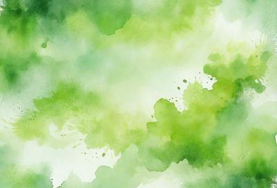 The primary subject of the image is a green, watercolor-style painting of a leafy plant. The setting is a green background, which complements the vibrant green color of the plant. The visual style is a watercolor painting, giving the image a unique and artistic appearance. The colors and mood of the painting are predominantly green, creating a serene and natural atmosphere.