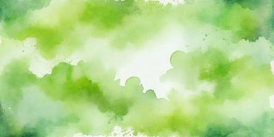 The primary subject of the image is a green cloudy sky. The setting is a cloudy environment, and the visual style is a watercolor painting. The colors and mood of the image are predominantly green, creating a serene and calming atmosphere.