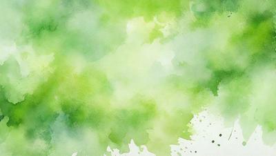 The primary subject of the image is a green, watercolor-like background with a splash of green paint. The setting is a painting or drawing, possibly a watercolor, with a focus on the green color. The visual style is artistic and creative, with a focus on the green hue. The colors and mood of the image are predominantly green, creating a calm and serene atmosphere.