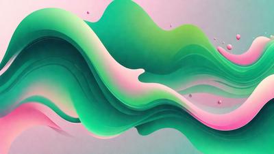 The primary subject of the image is a large, colorful, and abstract artwork. The setting is a gray background, which contrasts with the vibrant colors of the artwork. The visual style is a combination of digital art and illustration, creating a unique and eye-catching design. The dominant colors are green, pink, and white, giving the artwork a lively and energetic atmosphere.