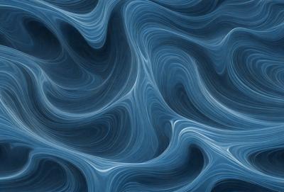 The primary subject of the image is a blue, swirling, and wavy pattern. The setting is a blue background, which creates a visually striking contrast with the swirling pattern. The visual style appears to be a combination of a photo and a digital art or illustration, as the swirling pattern is both detailed and intricate. The dominant colors are blue and white, giving the image a calming and serene atmosphere.