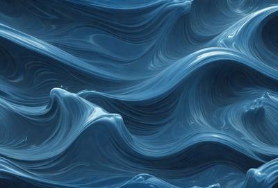 The primary subject of the image is a blue ocean with waves. The setting is the ocean, and the visual style is a digital art or illustration. The dominant colors are blue and white, creating a serene and calming atmosphere.