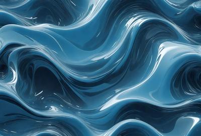 The primary subject of the image is a blue, flowing water surface. The setting is a blue ocean, and the visual style is a digital art or illustration. The dominant colors are blue and white, creating a serene and calming atmosphere.