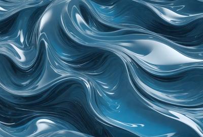 The primary subject of the image is a blue, rippling water surface. The setting is a large body of water, possibly an ocean or a lake. The visual style is a combination of a photo and digital art, creating a unique and captivating representation of the water. The dominant colors are blue and silver, giving the image a calming and serene atmosphere.