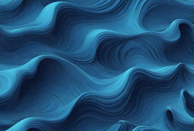 The primary subject of the image is a blue, swirling, and wavy pattern. The setting is a blue background, and the visual style appears to be a digital art or illustration. The dominant colors are blue and white, creating a calm and soothing atmosphere.