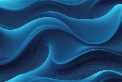 The primary subject of the image is a blue ocean wave. The setting is a blue ocean, and the visual style is a digital art or illustration. The dominant colors are blue and white, creating a calm and serene atmosphere.