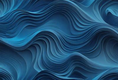 The primary subject of the image is a blue, swirling, and wavy pattern. The setting is a blue background, and the visual style appears to be a digital art or illustration. The dominant colors are blue and white, creating a calm and soothing atmosphere.