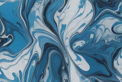 The primary subject of the image is a blue and white swirling pattern, which appears to be a painting or a digital artwork. The setting is a blue background, and the visual style suggests that it is a digital artwork. The dominant colors in the image are blue and white, creating a calming and soothing atmosphere.