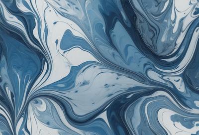 The primary subject of the image is a blue and white swirling pattern, which appears to be a painting or a digital artwork. The setting is a blue background, and the visual style is a combination of photo and digital art. The dominant colors are blue and white, creating a calming and soothing atmosphere.