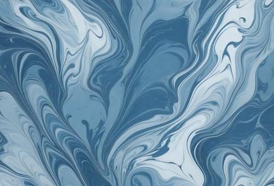 The primary subject of the image is a blue and white swirling pattern, which appears to be a painting or a digital artwork. The setting is a blue background, and the visual style is a combination of photo and digital art. The dominant colors are blue and white, creating a calming and serene atmosphere.