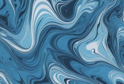 The primary subject of the image is a blue and white swirling pattern, which appears to be a digital art or illustration. The setting is a blue background, and the visual style is a combination of digital art and illustration. The dominant colors are blue and white, creating a calming and soothing atmosphere.