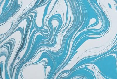 The primary subject of the image is a blue and white swirling pattern, which appears to be a painting or a digital artwork. The setting is a white background, which provides a clean and minimalist appearance. The visual style is a combination of painting and digital art, creating a unique and eye-catching design. The dominant colors are blue and white, which evoke a sense of calmness and tranquility.