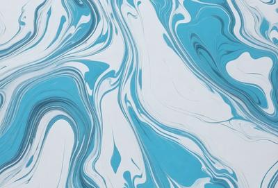 The primary subject of the image is a blue and white swirling pattern, which appears to be a digital art or illustration. The setting is a white background, and the visual style is a combination of digital art and illustration. The dominant colors are blue and white, creating a calming and soothing atmosphere.