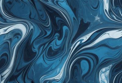 The primary subject of the image is a blue and white swirling pattern, which appears to be a digital art or illustration. The setting is a blue background, and the visual style is a combination of digital art and illustration. The dominant colors are blue and white, creating a calming and soothing atmosphere.