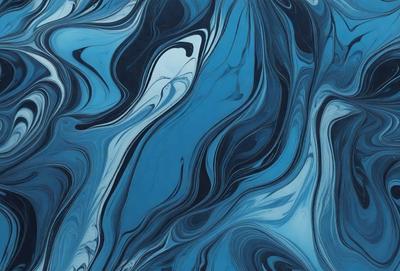The primary subject of the image is a blue and white swirling pattern, which appears to be a digital art or illustration. The setting is a blue background, and the visual style is a combination of digital art and illustration. The dominant colors are blue and white, creating a calming and soothing atmosphere.