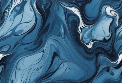 The primary subject of the image is a blue and white swirling pattern, which appears to be a digital art or illustration. The setting is a blue background, and the visual style is a combination of digital art and illustration. The dominant colors are blue and white, creating a calming and soothing atmosphere.