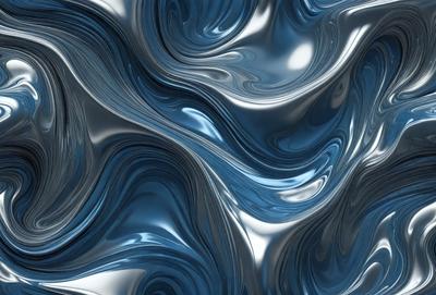 The primary subject of the image is a blue, silver, and white patterned surface. The setting is a blue background, and the visual style appears to be a combination of photo and digital art. The colors and mood of the image are predominantly blue and silver, creating a sleek and modern atmosphere.