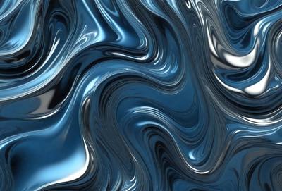 The primary subject of the image is a blue, swirling, and wavy pattern. The setting is a blue background, and the visual style appears to be a digital art or illustration. The dominant colors are blue and silver, creating a calm and soothing atmosphere.