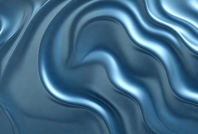 The primary subject of the image is a close-up of a blue, wavy surface, possibly a piece of art or a textured wall. The setting appears to be a room with a blue background. The visual style is a combination of a photo and a digital art, illustration, or drawing. The dominant colors are blue and silver, creating a calm and serene atmosphere.