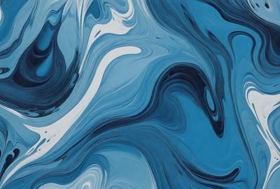 The primary subject of the image is a blue and white painting or drawing of a wave. The setting is a blue background, which complements the colors of the wave. The visual style appears to be a combination of digital art and illustration, creating a unique and artistic representation of the ocean. The dominant colors are blue and white, giving the painting a calming and serene atmosphere.