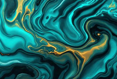 The primary subject of the image is a blue and yellow swirling pattern, which appears to be a painting or a digital artwork. The setting is a blue and green background, creating a vibrant and lively atmosphere. The visual style is a mix of artistic and digital elements, giving the image a unique and captivating appearance. The dominant colors are blue, yellow, and green, which contribute to the overall mood of the piece.