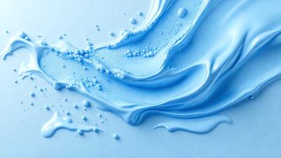 The primary subject of the image is a blue liquid, possibly a soap or a similar product, with a foamy texture. The setting is a white background, which provides a clean and uncluttered environment for the blue liquid. The visual style of the image is a close-up of the blue liquid, showcasing its texture and appearance. The dominant colors in the image are blue and white, creating a calm and soothing atmosphere.