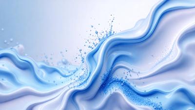 The primary subject of the image is a blue wave, which is the main focus of the scene. The wave is set against a white background, creating a striking contrast. The visual style of the image is a digital art or illustration, as it appears to be a computer-generated or digitally created piece. The dominant colors in the image are blue and white, giving it a calming and serene atmosphere.
