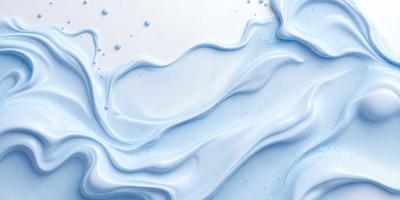 The primary subject of the image is a close-up of a blue liquid, possibly a soap or lotion, with a white background. The visual style appears to be a photo, and the colors and mood convey a sense of tranquility and relaxation.