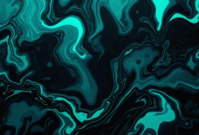 The primary subject of the image is a close-up of a blue and green patterned surface, which appears to be a painting or a digital artwork. The setting is a dark background, which contrasts with the vibrant colors of the pattern. The visual style is a mix of photo and digital art, creating a unique and intriguing appearance. The dominant colors are blue and green, with the blue being more prominent, and the overall atmosphere is one of depth and complexity.