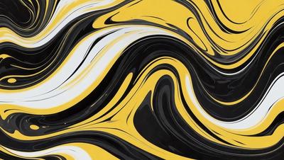 The primary subject of the image is a yellow and black striped pattern. The setting is a black and yellow background, which creates a visually striking contrast. The visual style is a combination of digital art and illustration, giving the image a unique and artistic appearance. The dominant colors are yellow and black, creating a bold and energetic atmosphere.